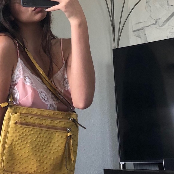 Yellow Faux Ostrich Leather Bag - Picture 4 of 7